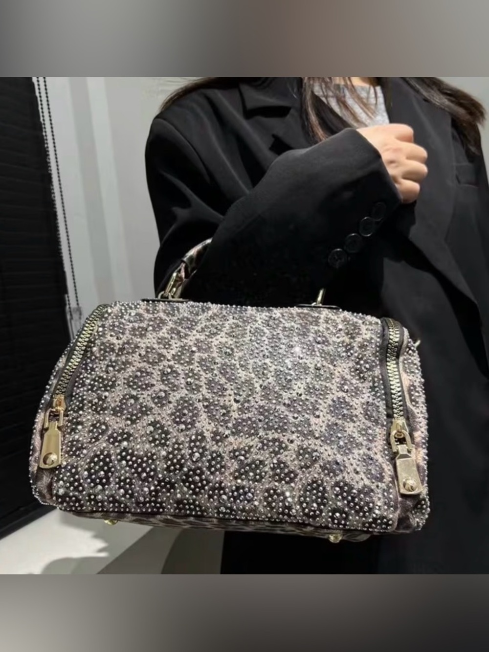 Studded Leopard Print Handbag purse Satchel nwot new